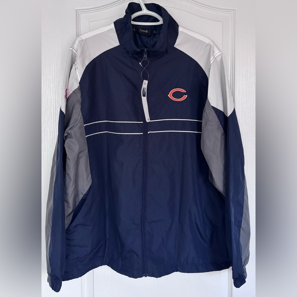 Dunbrooke NFL Chicago Bears Navy and Gray Windbreaker Full Zip Jacket Size L